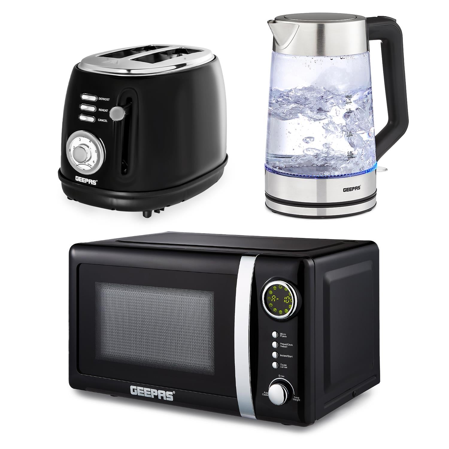 Digital 20L Microwave Illuminating 1.7L Kettle 2 Slice Toaster Set