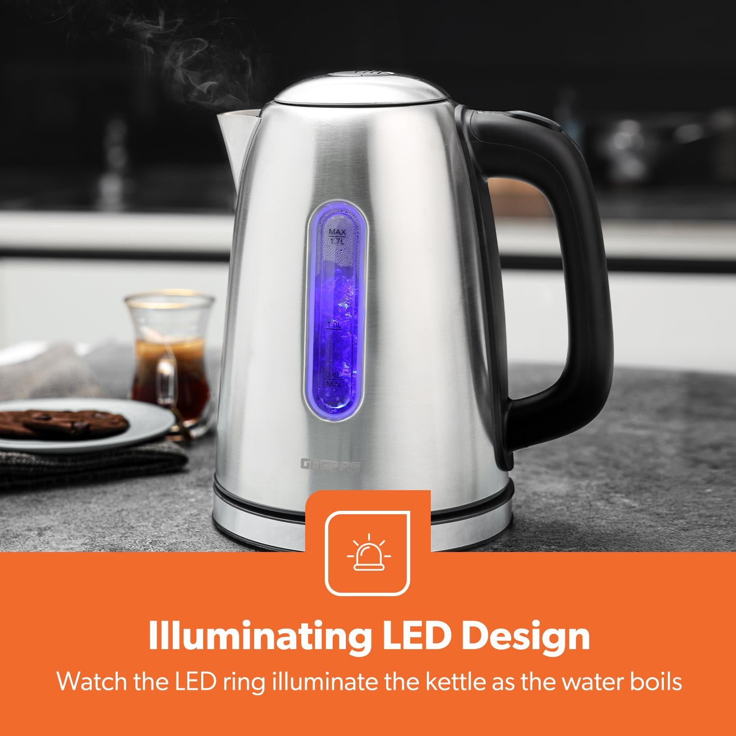 2200W Double-Walled Illuminated Stainless Steel Electric Kettle 1.7L