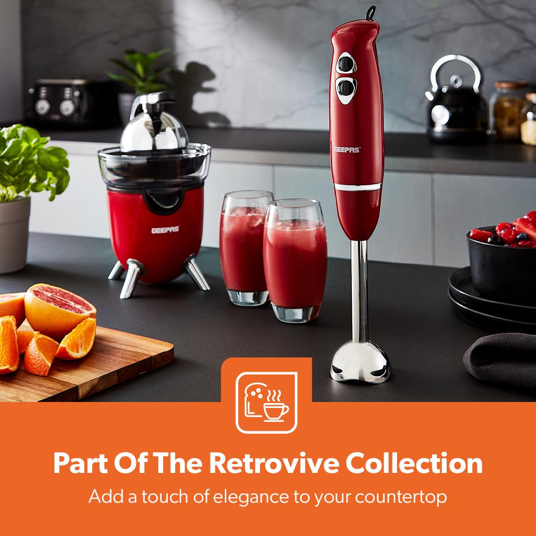 400W Retrovive Immersion Stick Hand Blender Red