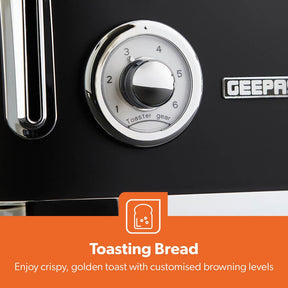 Black Retrovive 4 Slice Bread Toaster 6 Browning Levels 1500W