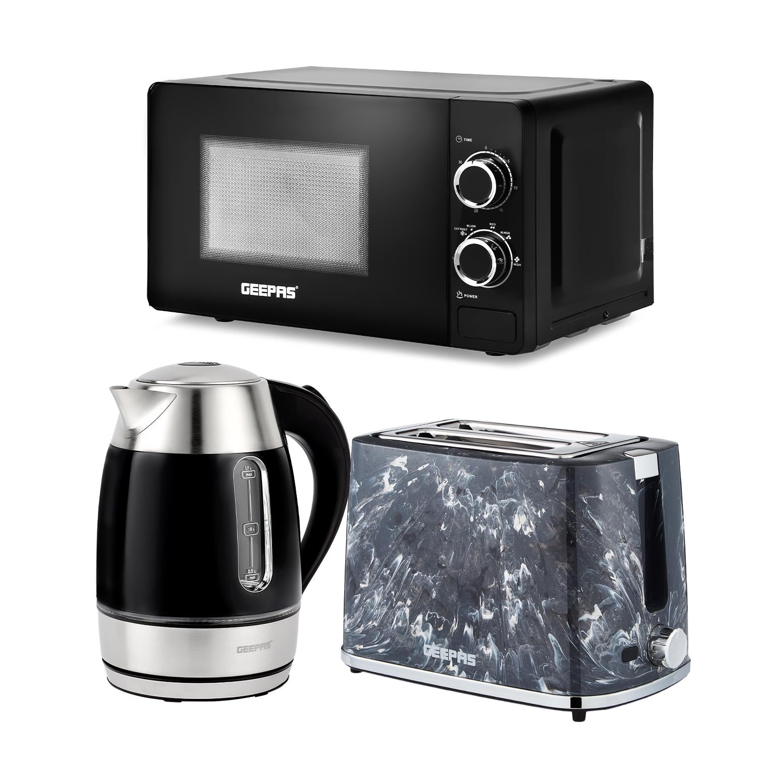 1.7L Illuminating Electric Kettle 2 Slice Bread Toaster & Microwave Set