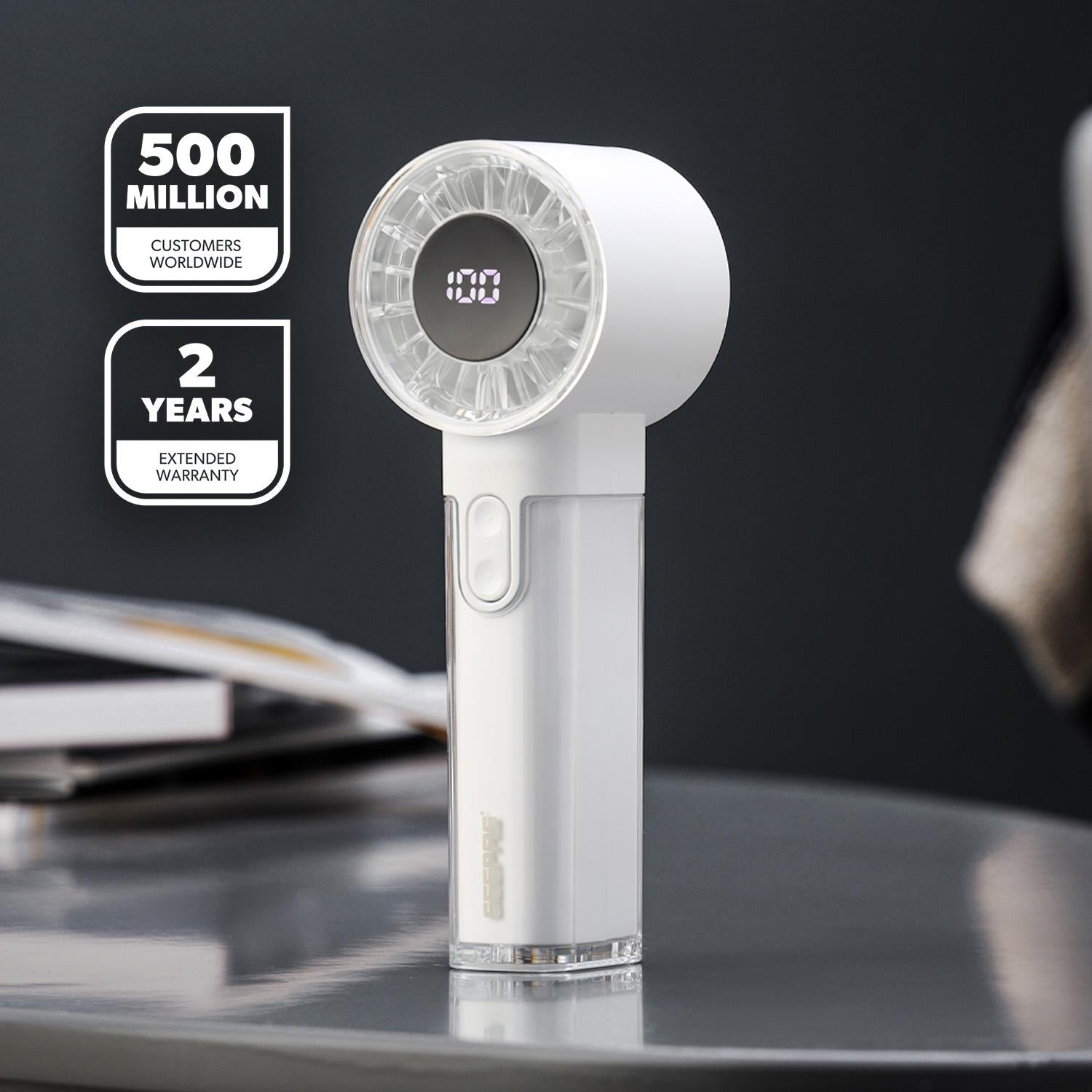 2-Pack White Hand Held Mini Digital 100-Speed Travel Fans