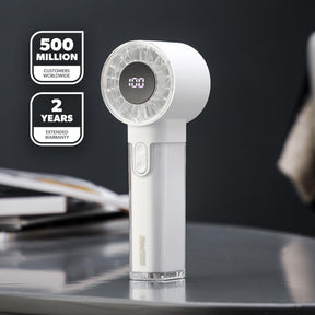 White 100-Speed Handheld Fan With Digital Display