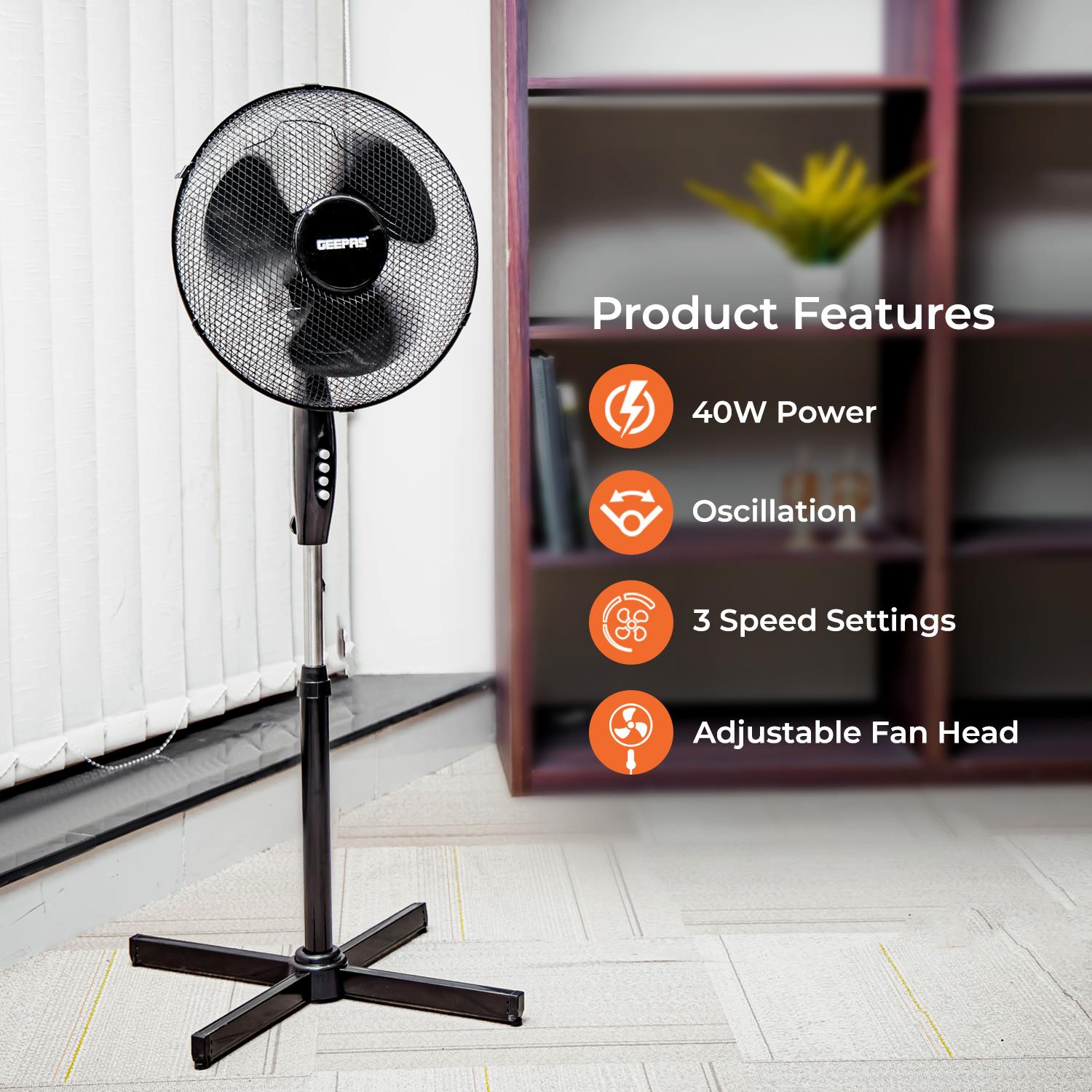 16-Inch Standing Pedestal Fan With Oscillation (White, Grey, Black)