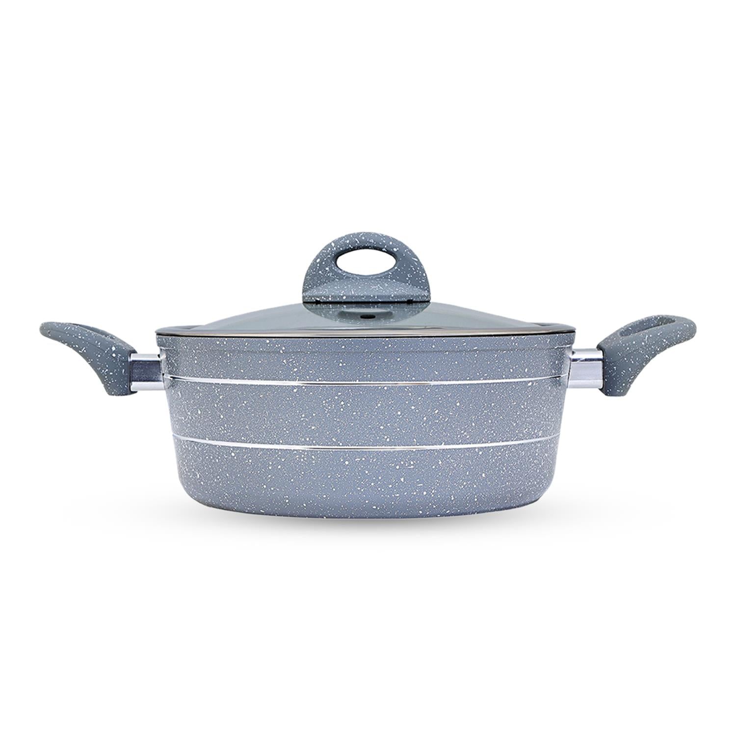 Casserole Dish Forged Aluminium 24cm With Lid Non Stick Grey