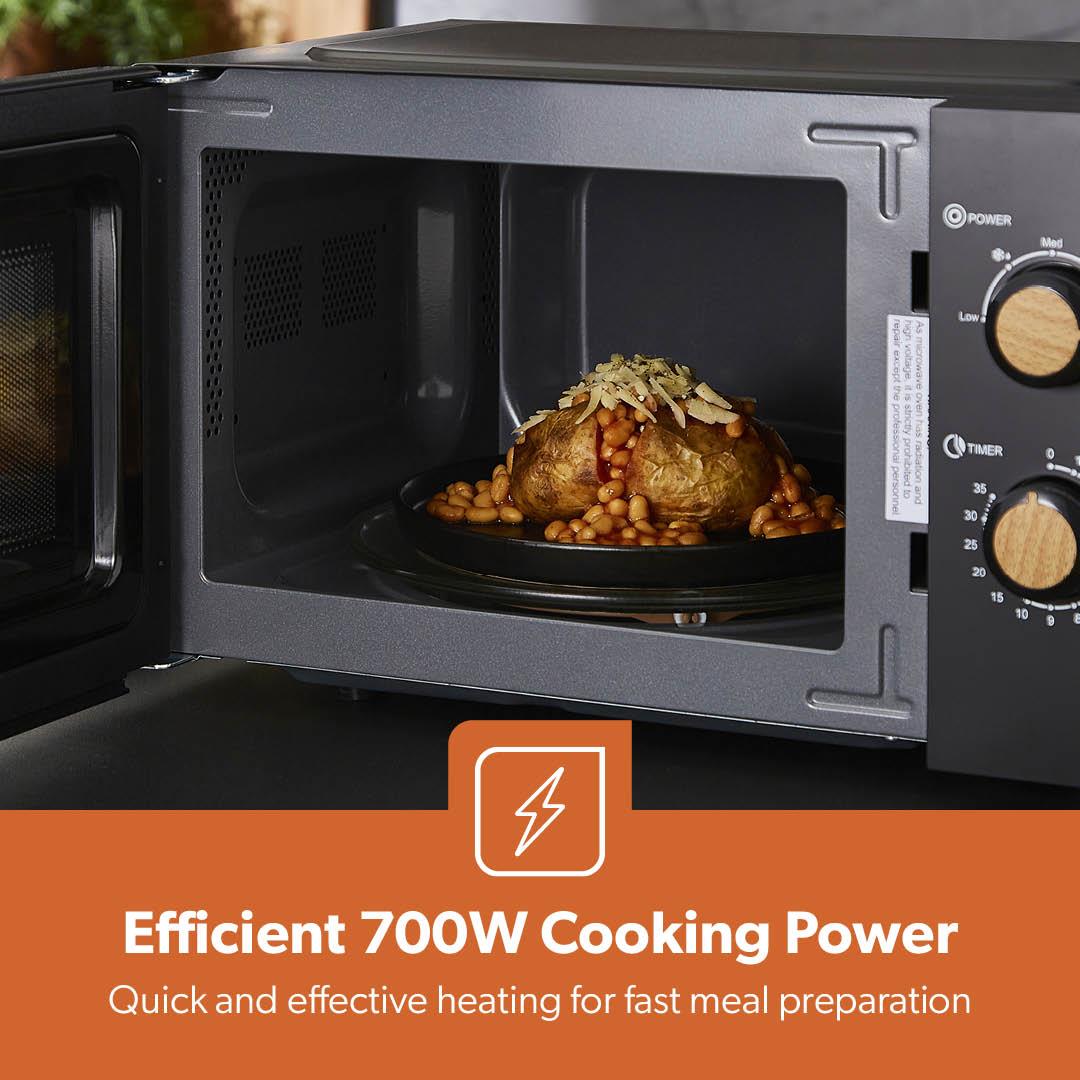 20L Black NordiQ Solo Microwave Oven With 5 Power Modes 700W
