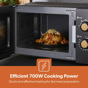 20L Black NordiQ Solo Microwave Oven With 5 Power Modes 700W