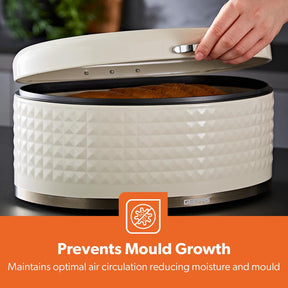 9L Argyle Cream Carbon Steel Bread Bin Kitchen Storage