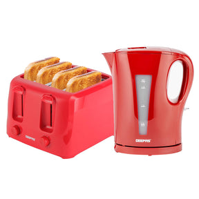 Red 1.7L Electric Kettle & 4 Slice Bread Toaster Set