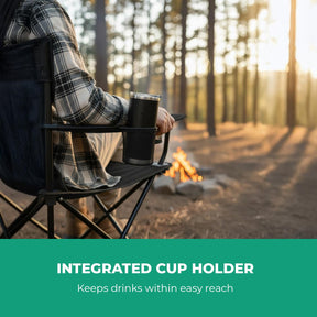 2-Pack Black Folding Camping Chairs With Integrated Cup Holder