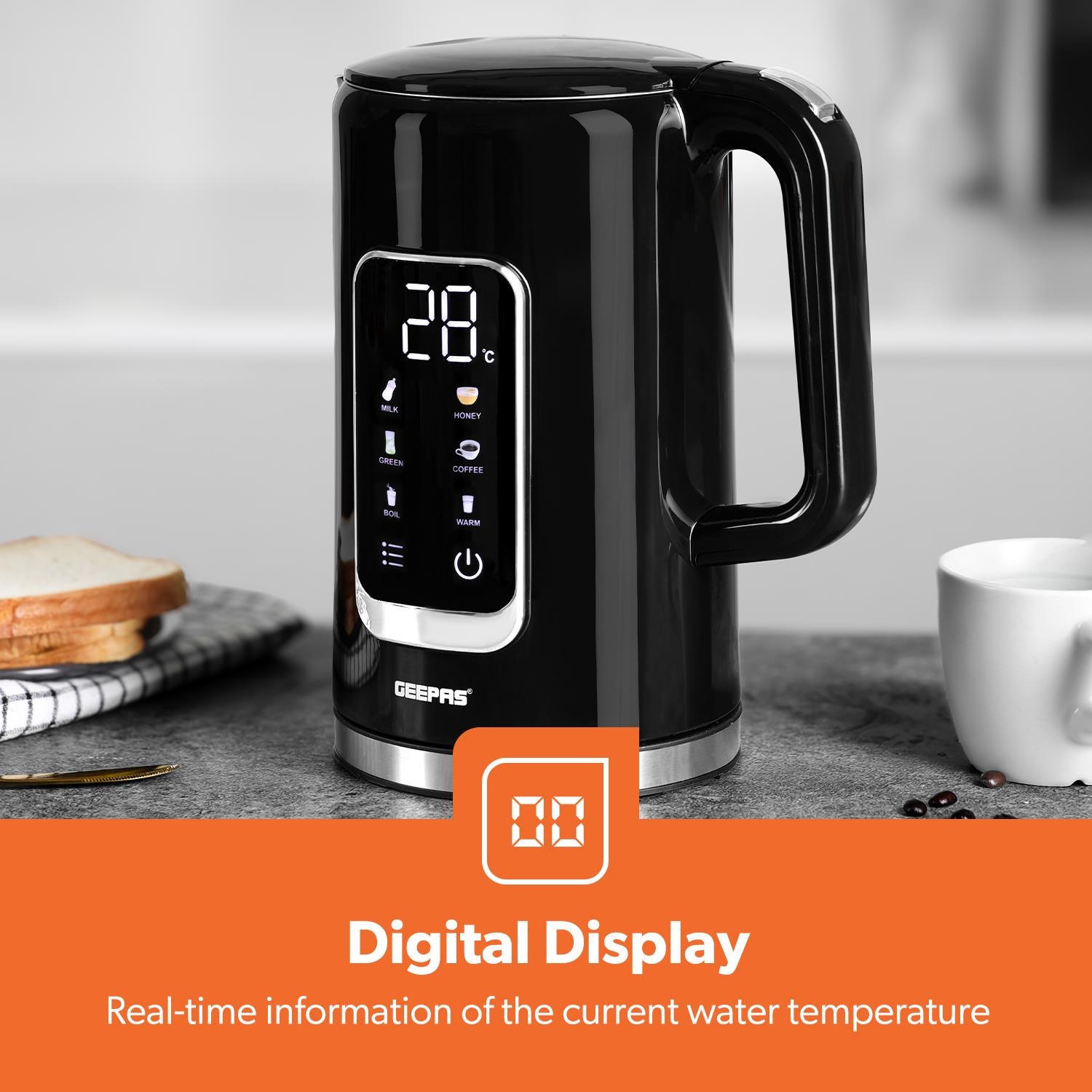 1.7L Digital Electric Kettle & 2 Slice Bread Toaster Combo Set