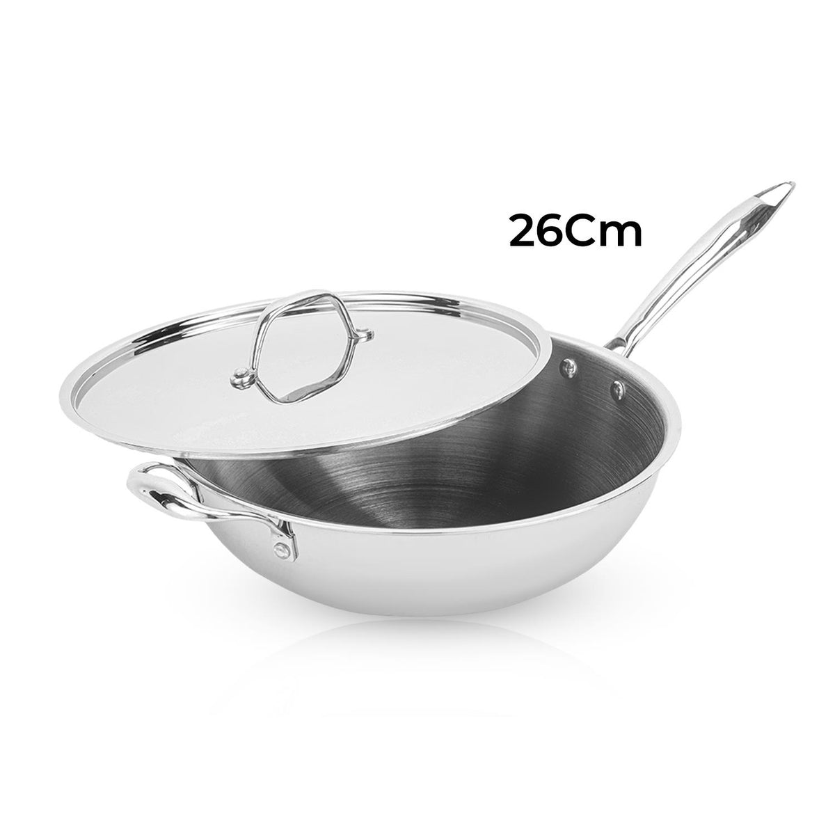 26cm Stainless Steel Tri-Ply Wok Pan With Lid