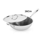 26cm Stainless Steel Tri-Ply Wok Pan With Lid