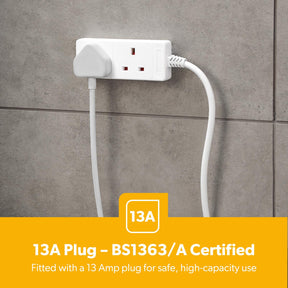 2 Gang Extension Lead 1M Cable Heavy-Duty UK Plug White