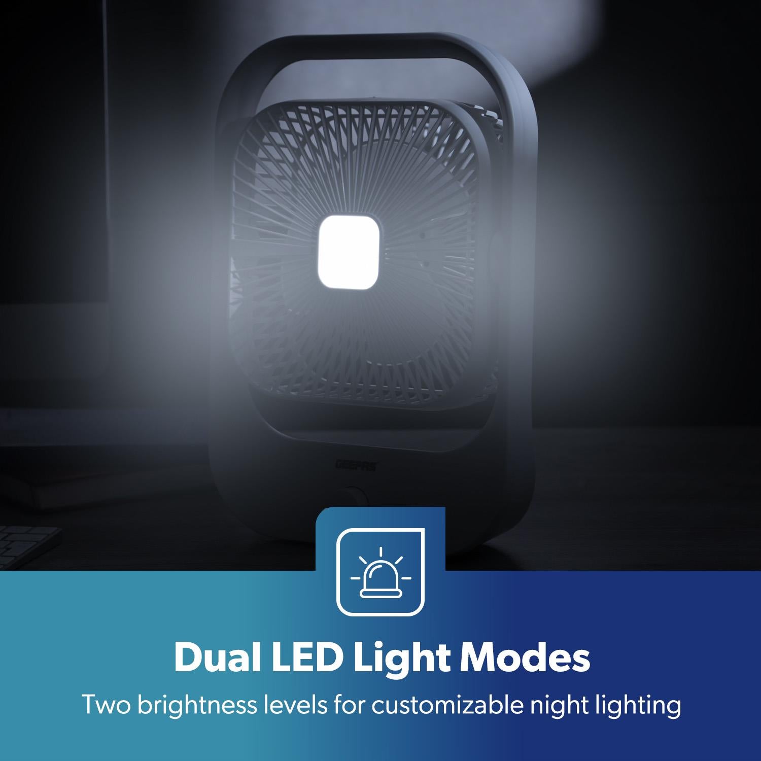 USB Rechargeable Desk Fan Silent Cooling 3 Speed LED