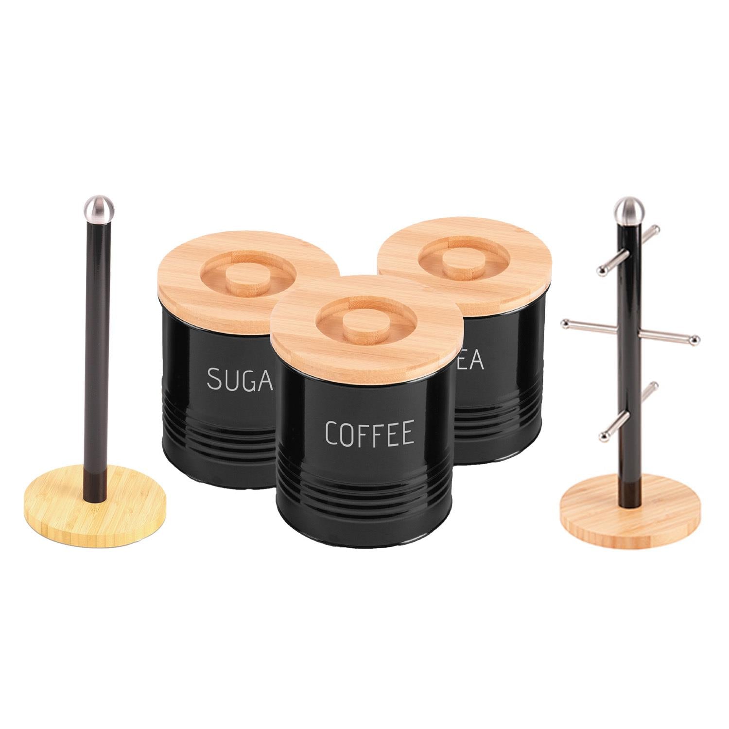 5-Piece Kitchen Countertop Storage Set Wooden Black