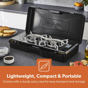 2-In-1 Portable Camping Gas Stove, Double Burner With Carry Case
