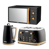 Set of GEPPES kitchen appliances including a microwave, kettle, and toaster on a white background.