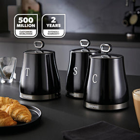 Black Kettle, Toaster, Storage Canister, Bread Bins Kitchen Set