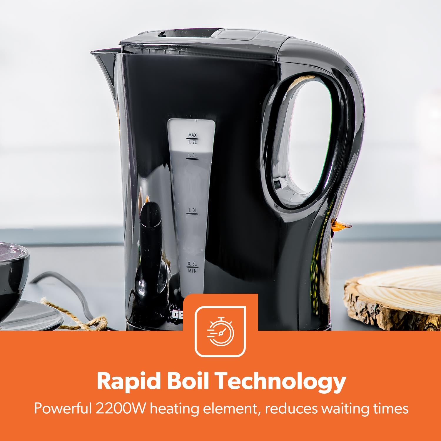 1.7L Electric Kettle & 650W 2 Slice Bread Toaster Kitchen Combo Set Black