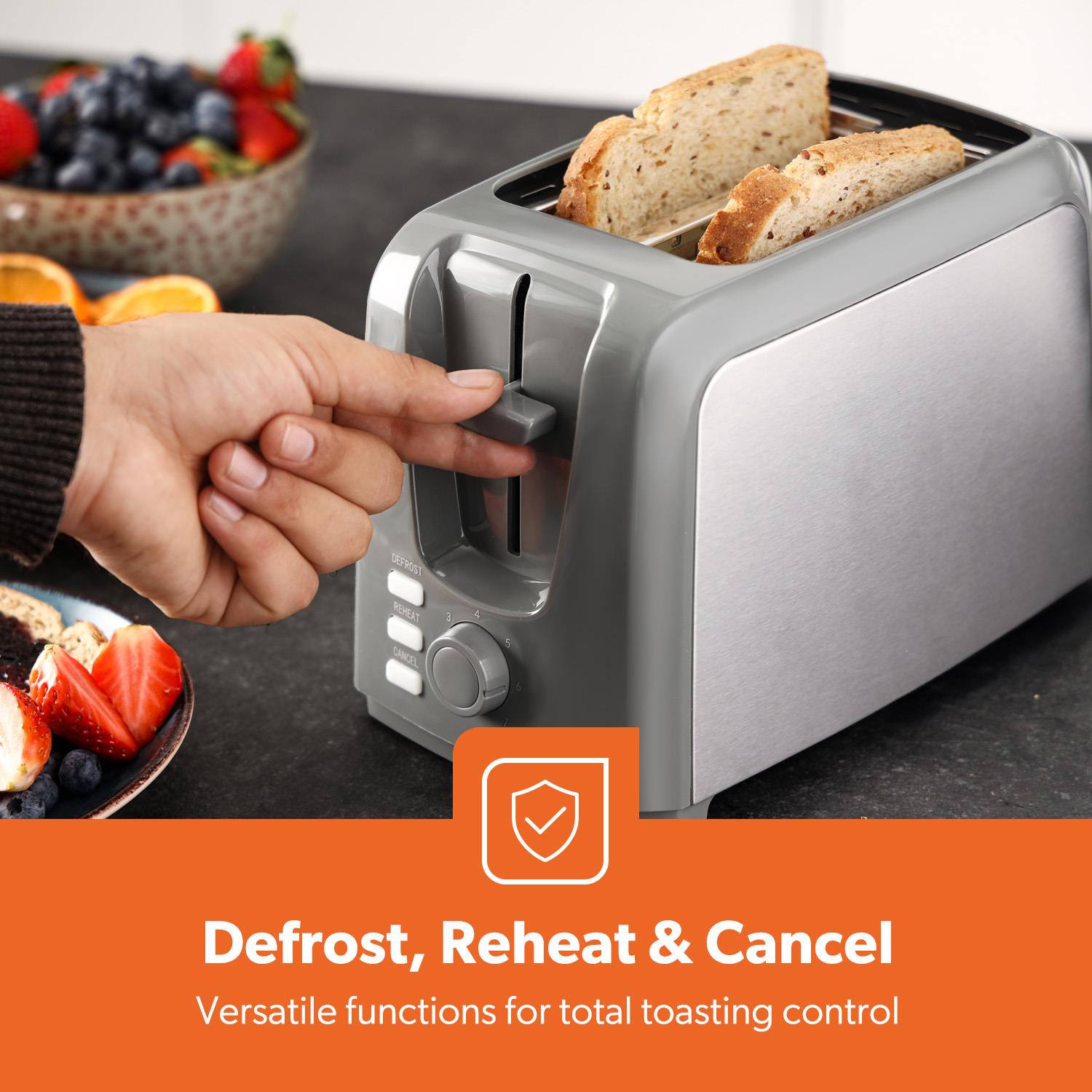 2 Slice Silver Toaster with 7 Level Browning Control 750W