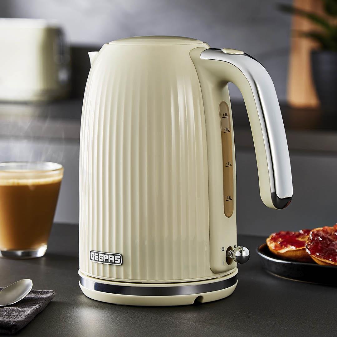 1.7L Fluted Cream Cordless Electric Kettle With Rapid Boil