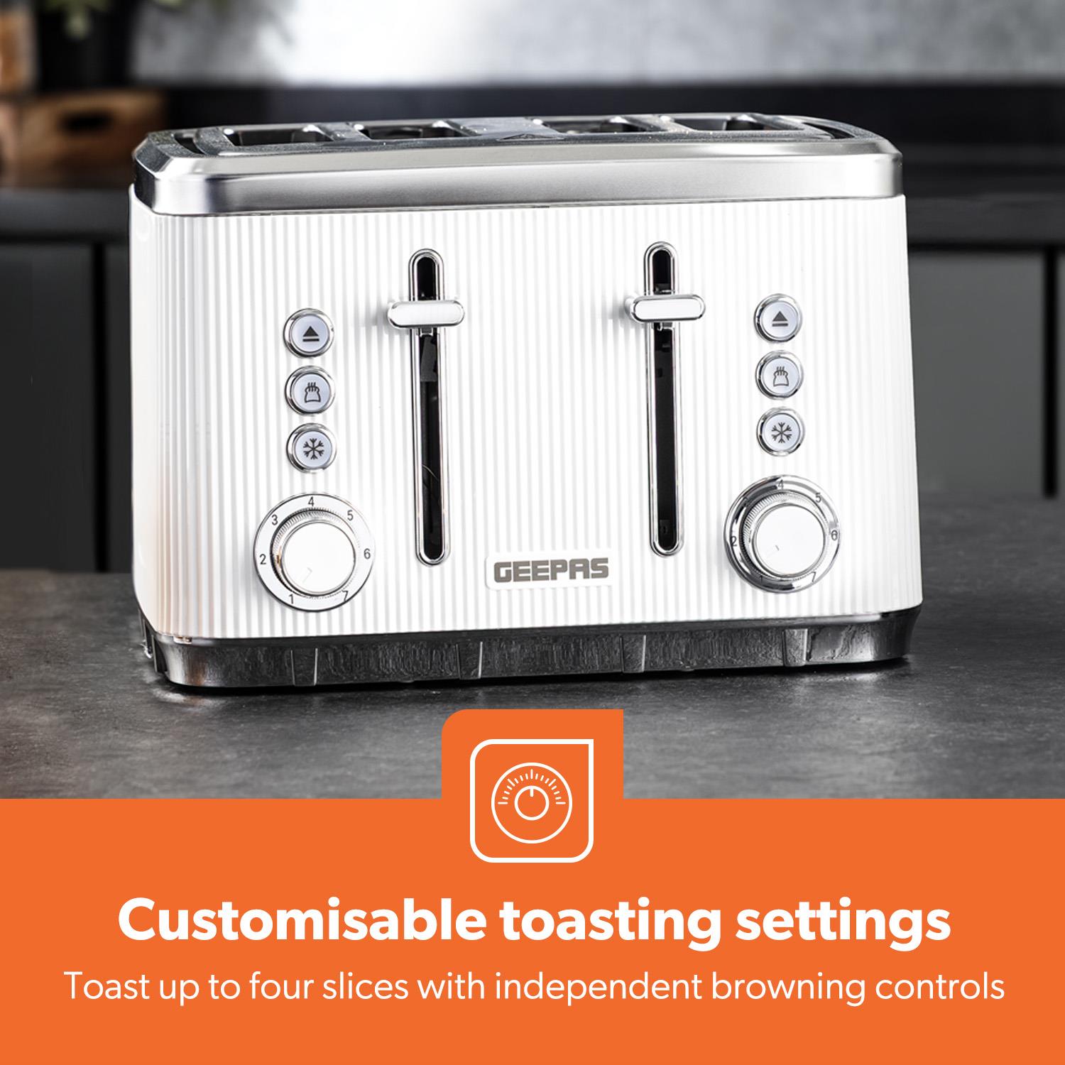 4 Slice Toaster 7 Browning Defrost Reheat Function 1860W Arcus White