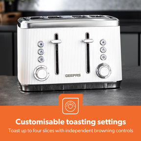 4 Slice Toaster 7 Browning Defrost Reheat Function 1860W Arcus White