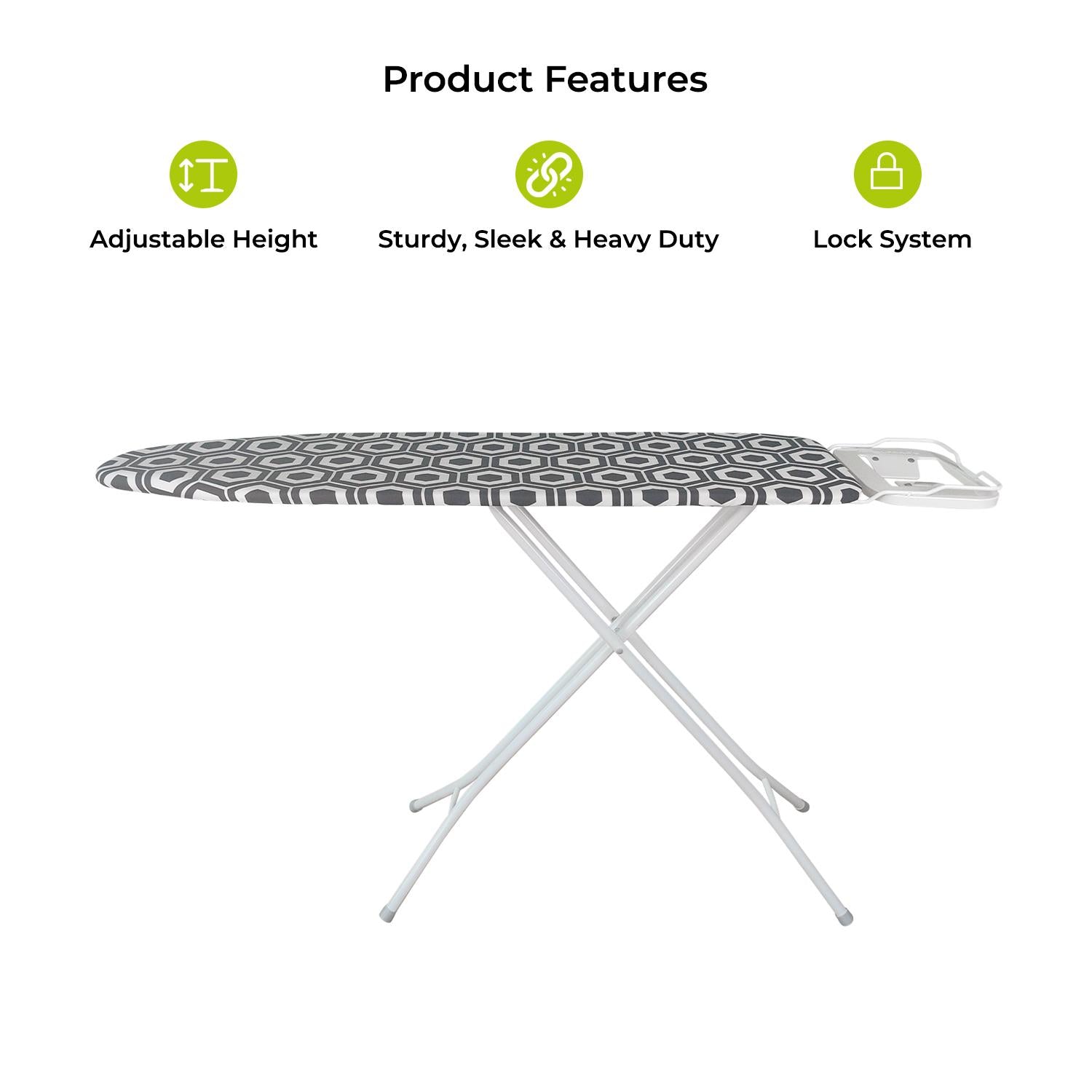 114x33cm Adjustable Folding Ironing Board With Iron Rest