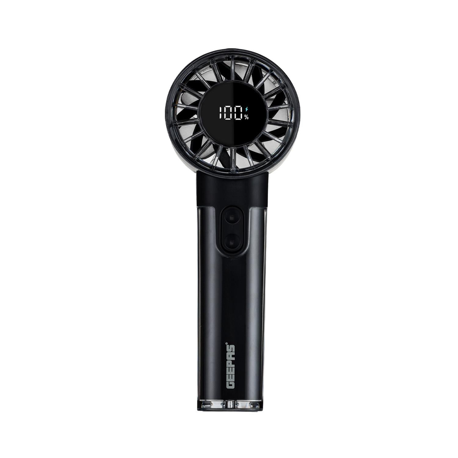 100-Speed Black USB Rechargeable Handheld Fan