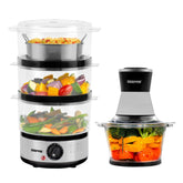 3-Tier Food Steamer & 500W Mini Food Processor Combo Set