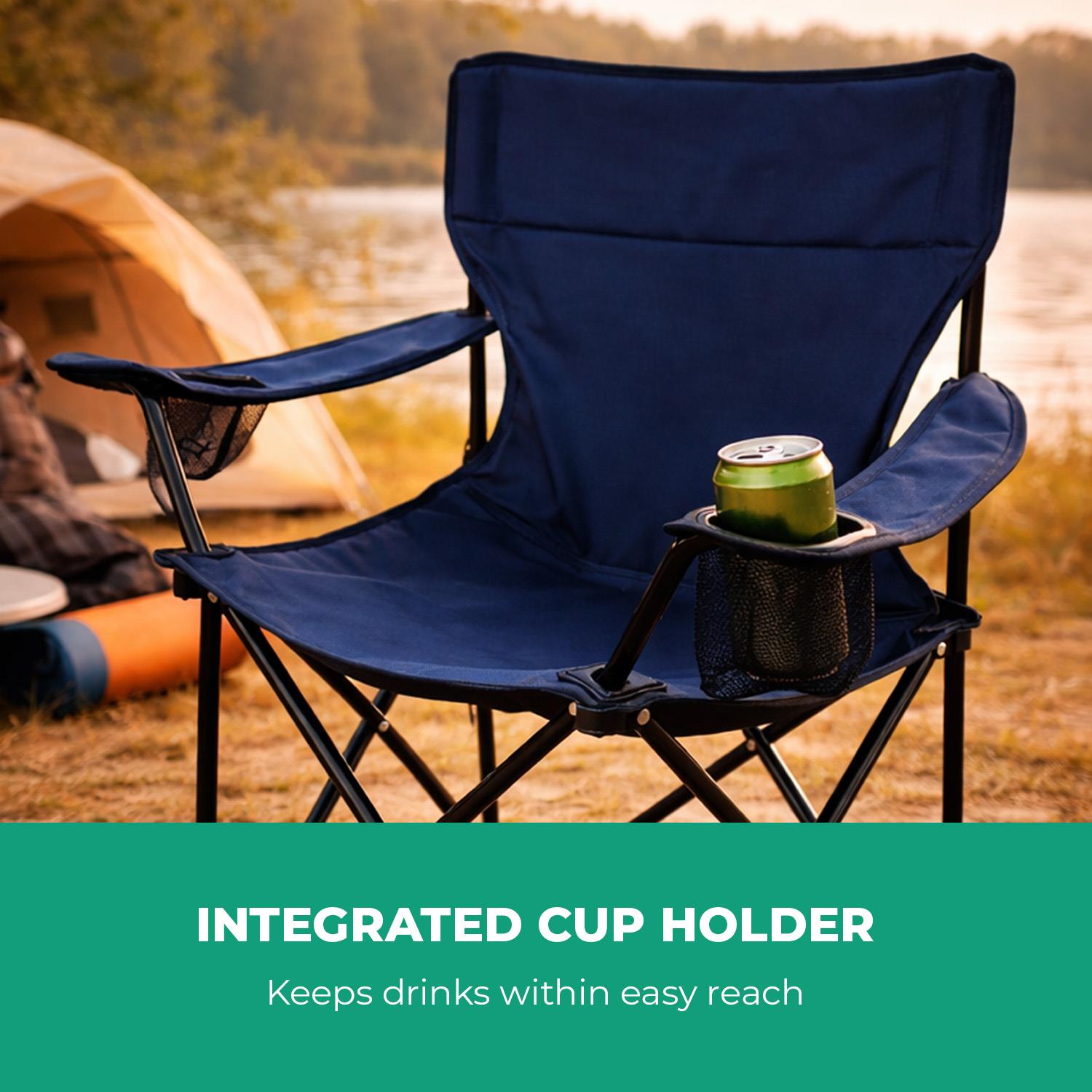 2-Pack Blue Folding Camping Chairs With Integrated Cup Holder