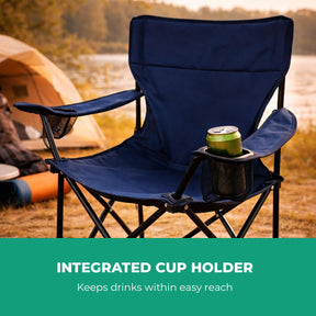 2-Pack Blue Folding Camping Chairs With Integrated Cup Holder
