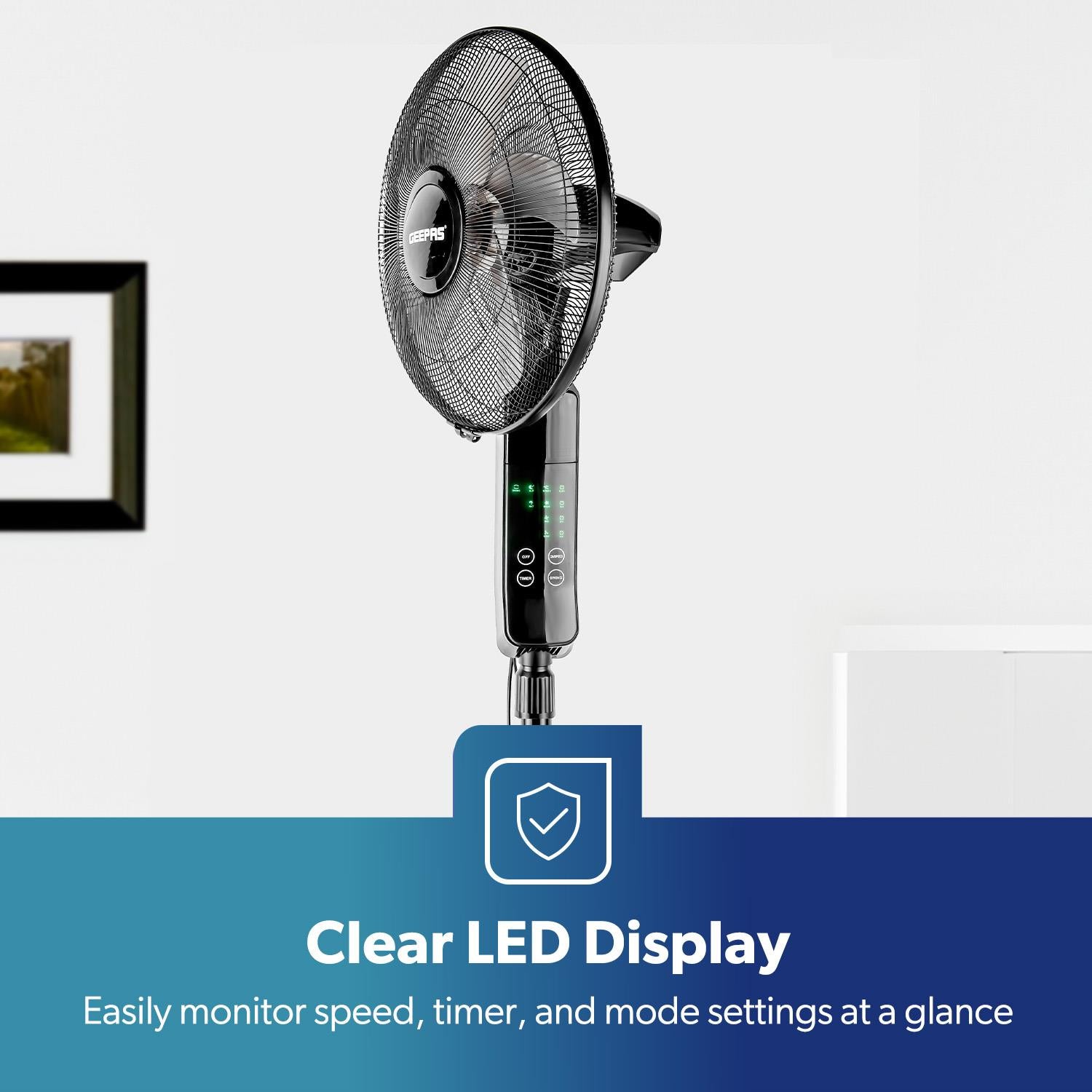 16" Portable Black Remote Controlled Pedestal Fan