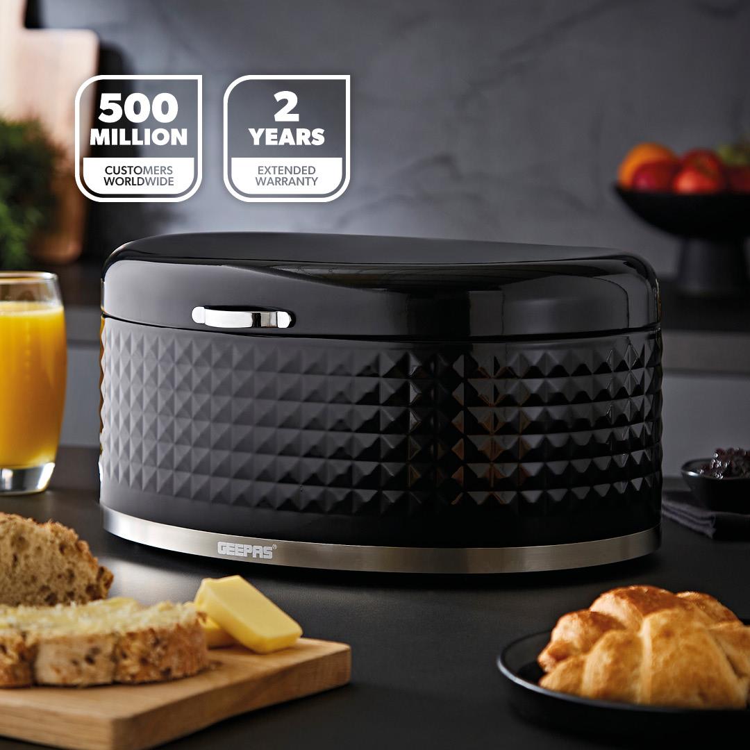 4Pc Tea Coffee Sugar Canister 1.3L & 9L Bread Bin Set Argyle Black