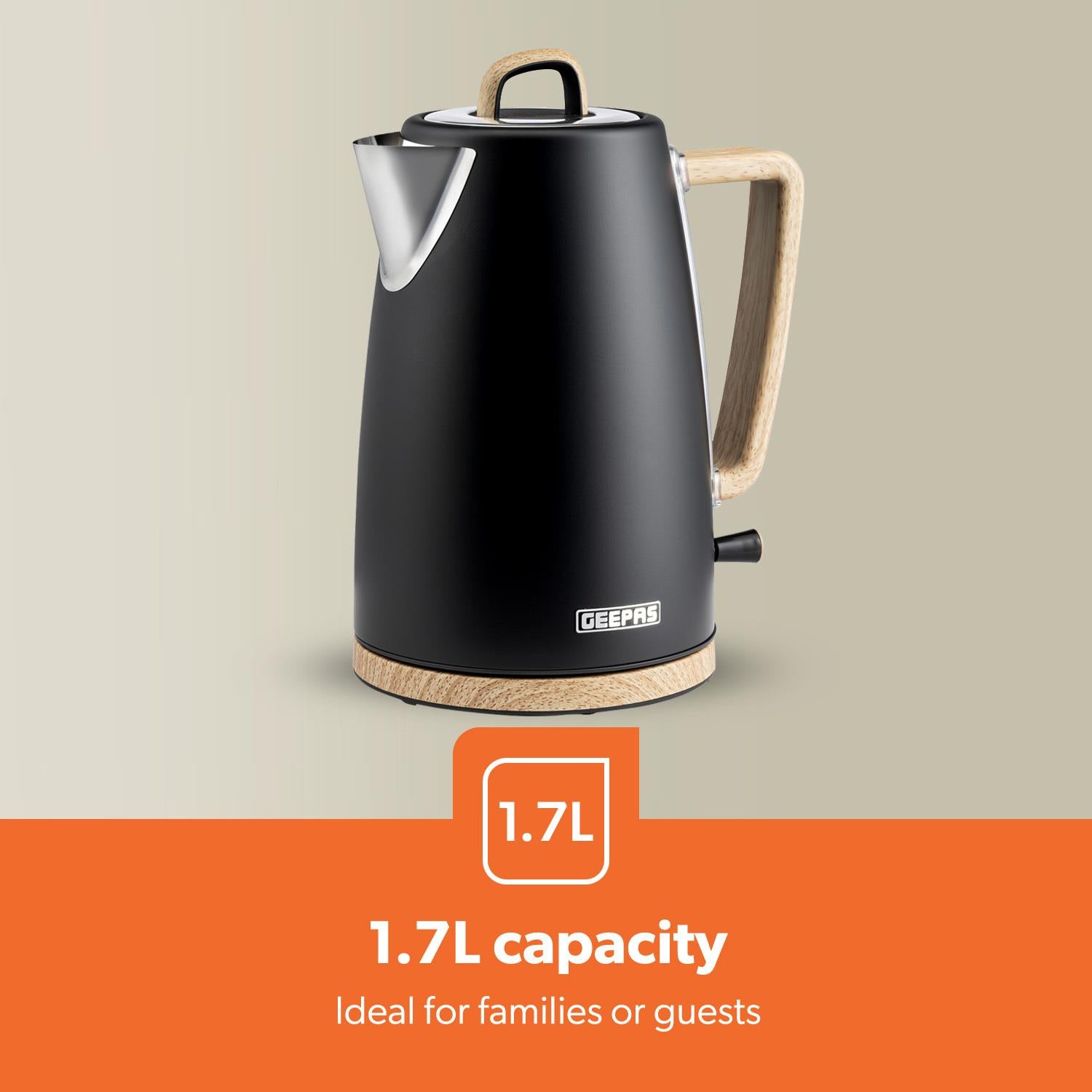 NordiQ Black 1.7L Fast Boil Stainless Steel Electric Kettle