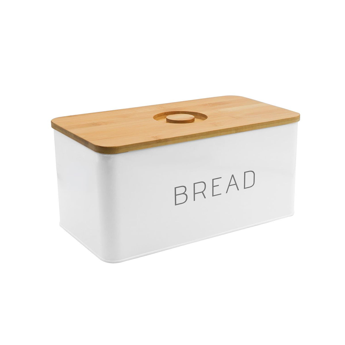 7.6L White Metal Bread Bin With Wooden Chopping Board