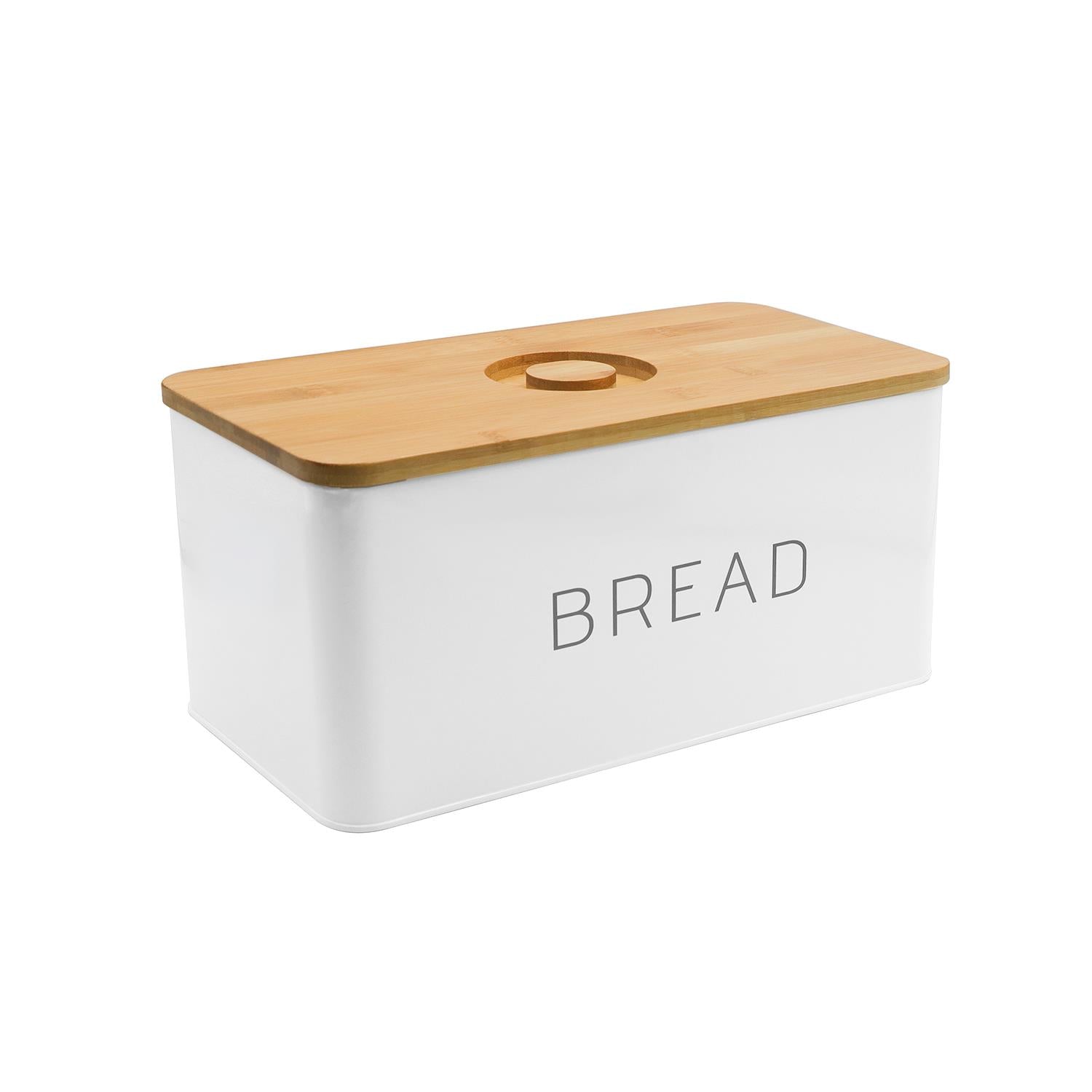 7.6L White Metal Bread Bin With Wooden Chopping Board