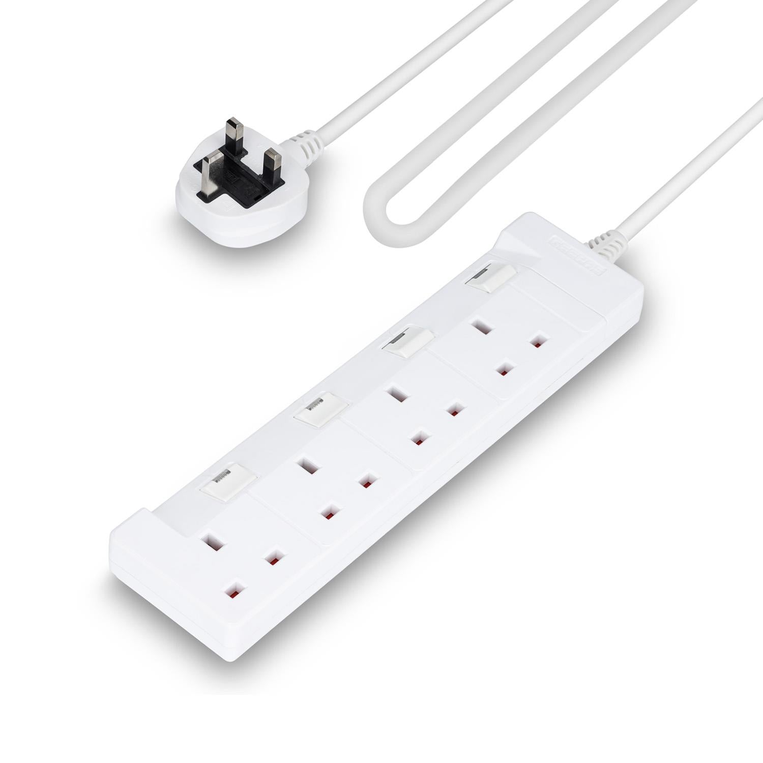 4 Gang Extension Lead 5M Cable Individual Switches