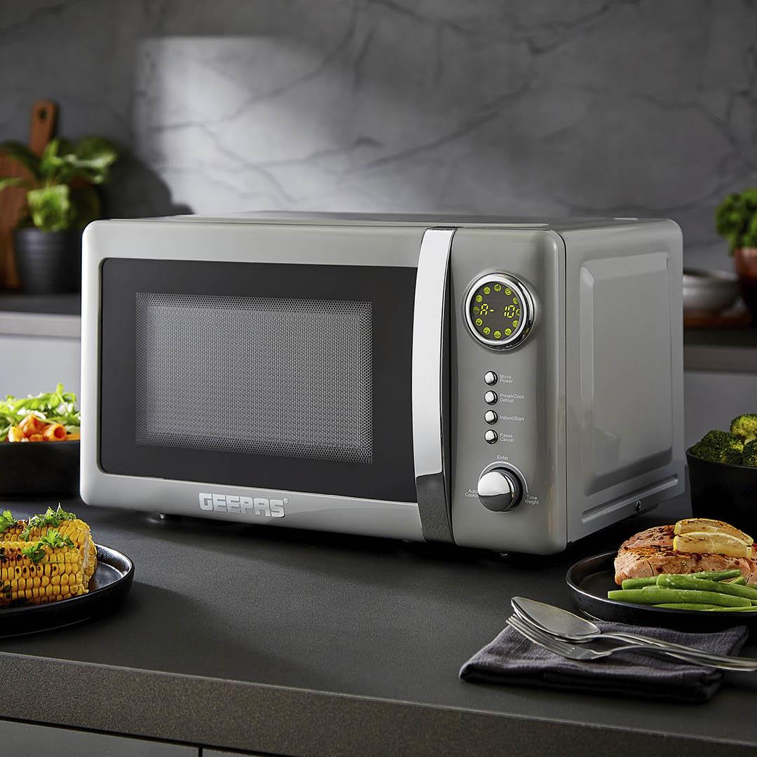 20L Grey Digital Microwave Oven With 12 Cooking Modes 700W