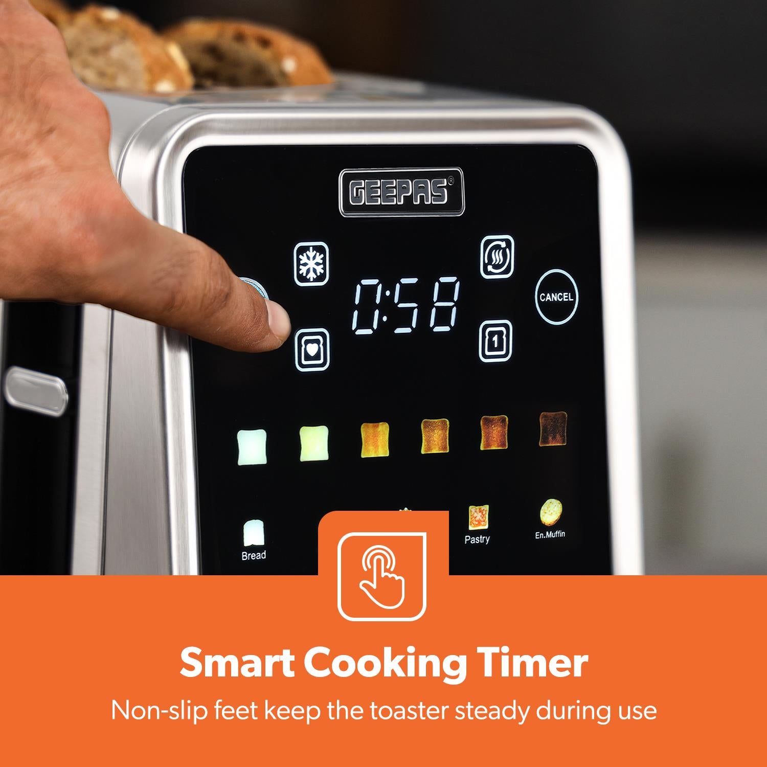 1450W High-Power Touchscreen Digital Extra-Long Toaster With Timer