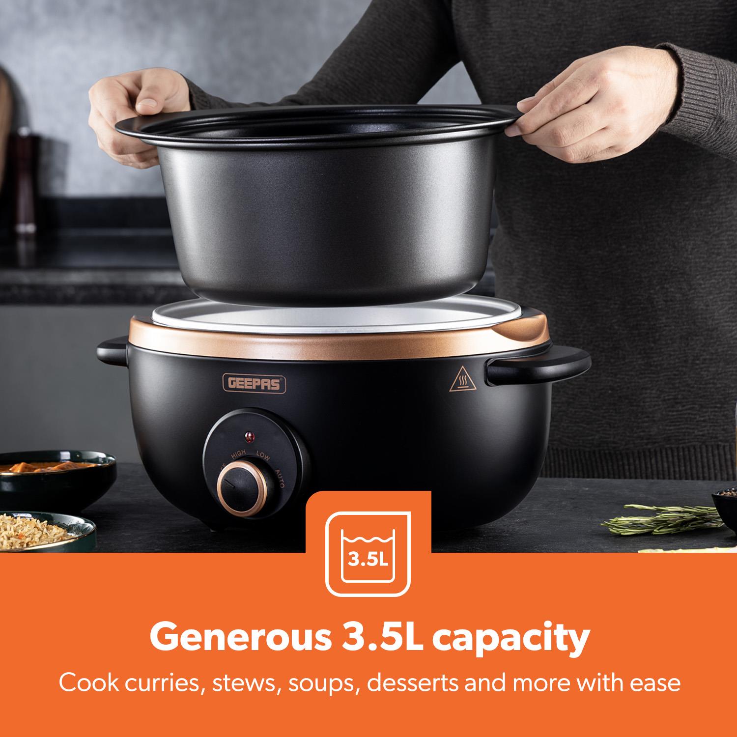 3.5L Black and Gold Matte Slow Cooker With 3 Heat Settings