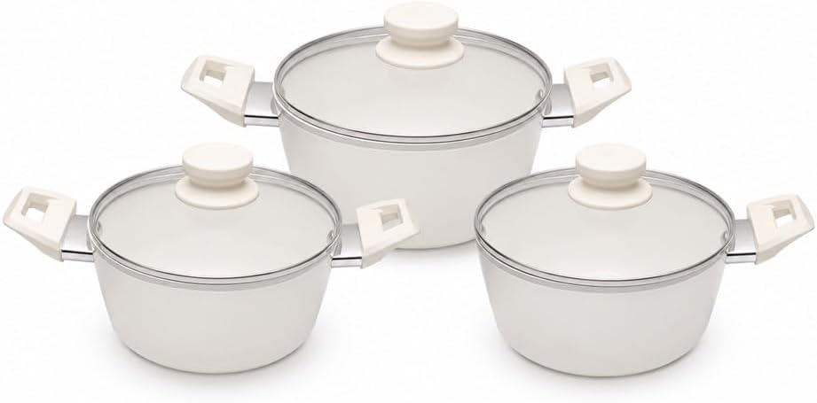 3-Piece Marvera Cream Non-Stick Casserole Cookware Set