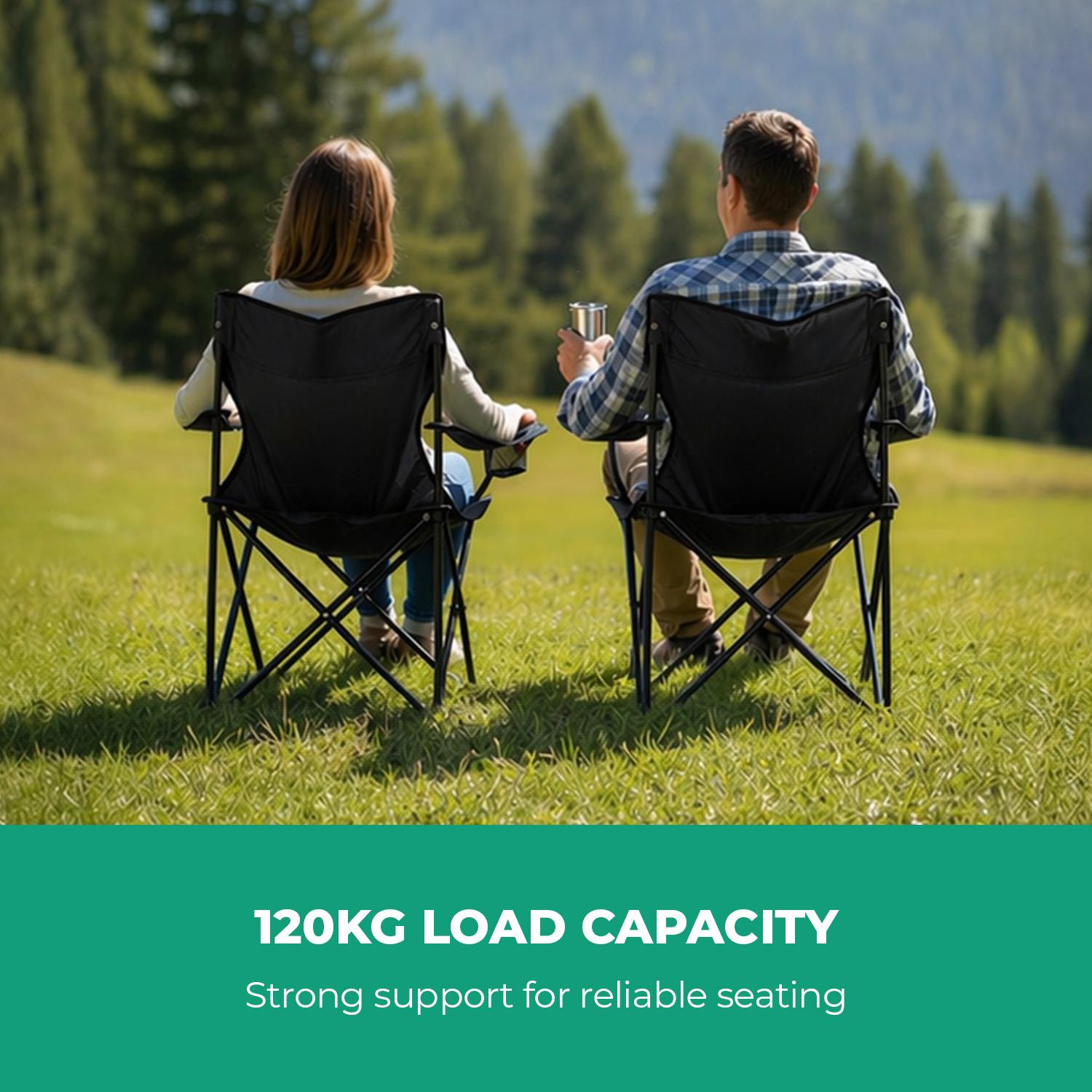 2-Pack Black Folding Camping Chairs With Integrated Cup Holder