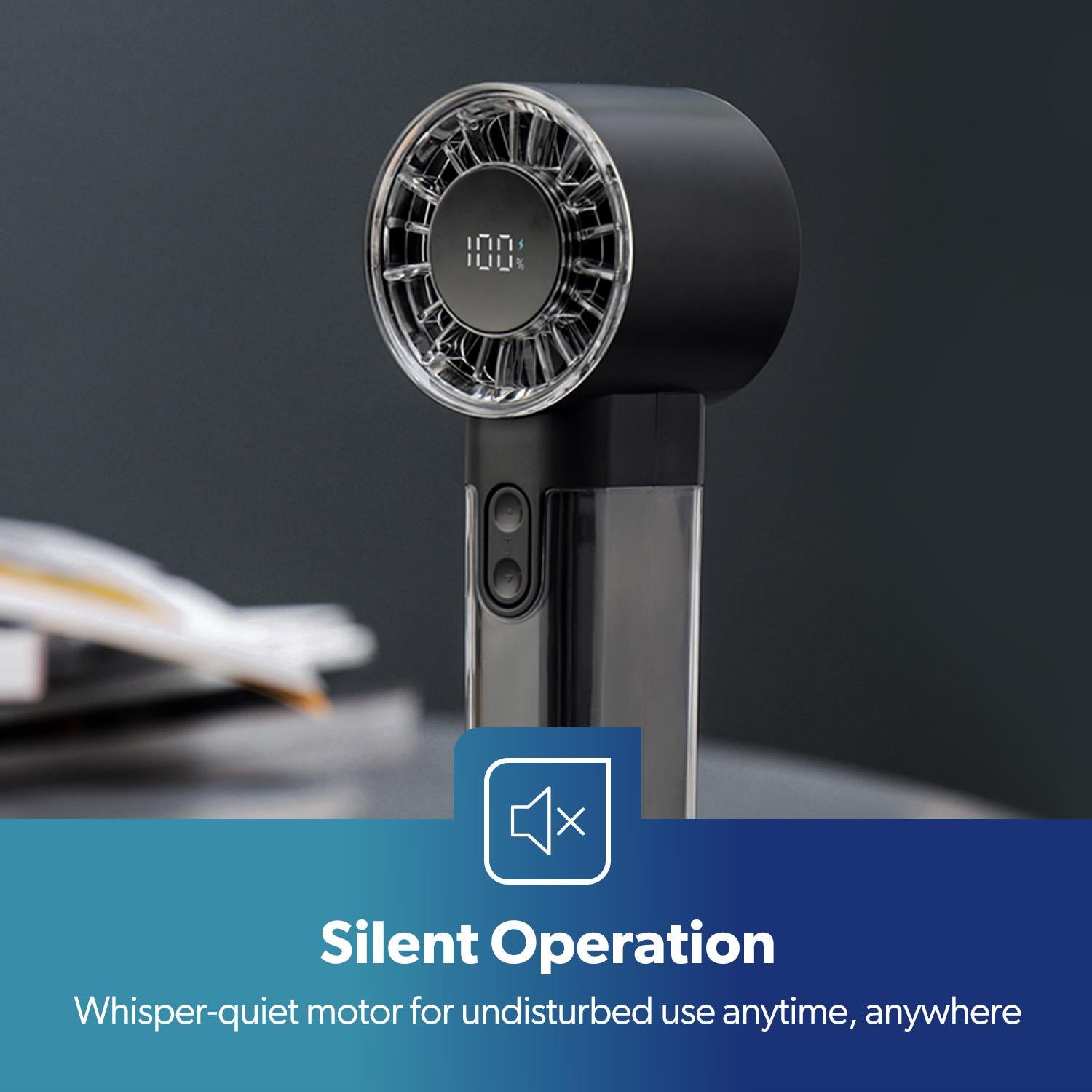 100-Speed Black USB Rechargeable Handheld Fan