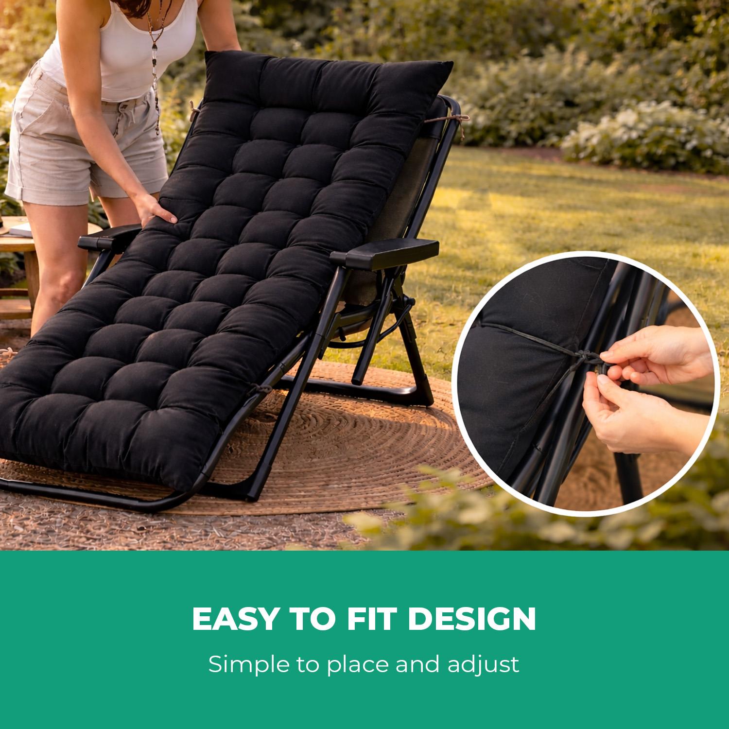 Black Set Of 2 Sun Lounger Cushions For Recliner Lounger Chairs