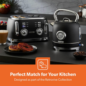 Black Retrovive 4 Slice Bread Toaster 6 Browning Levels 1500W