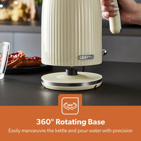 Fluted 1.7L Electric Kettle, 2-Slice Toaster & Microwave Set In Cream