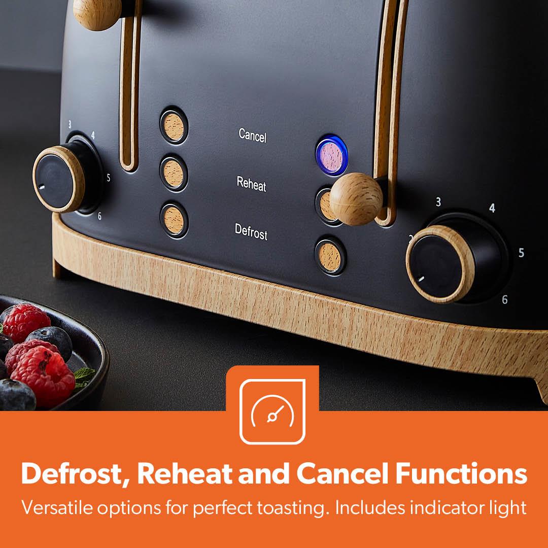 NordiQ Black 4-Slice Toaster & 1.7L Electric Kettle Matching Set