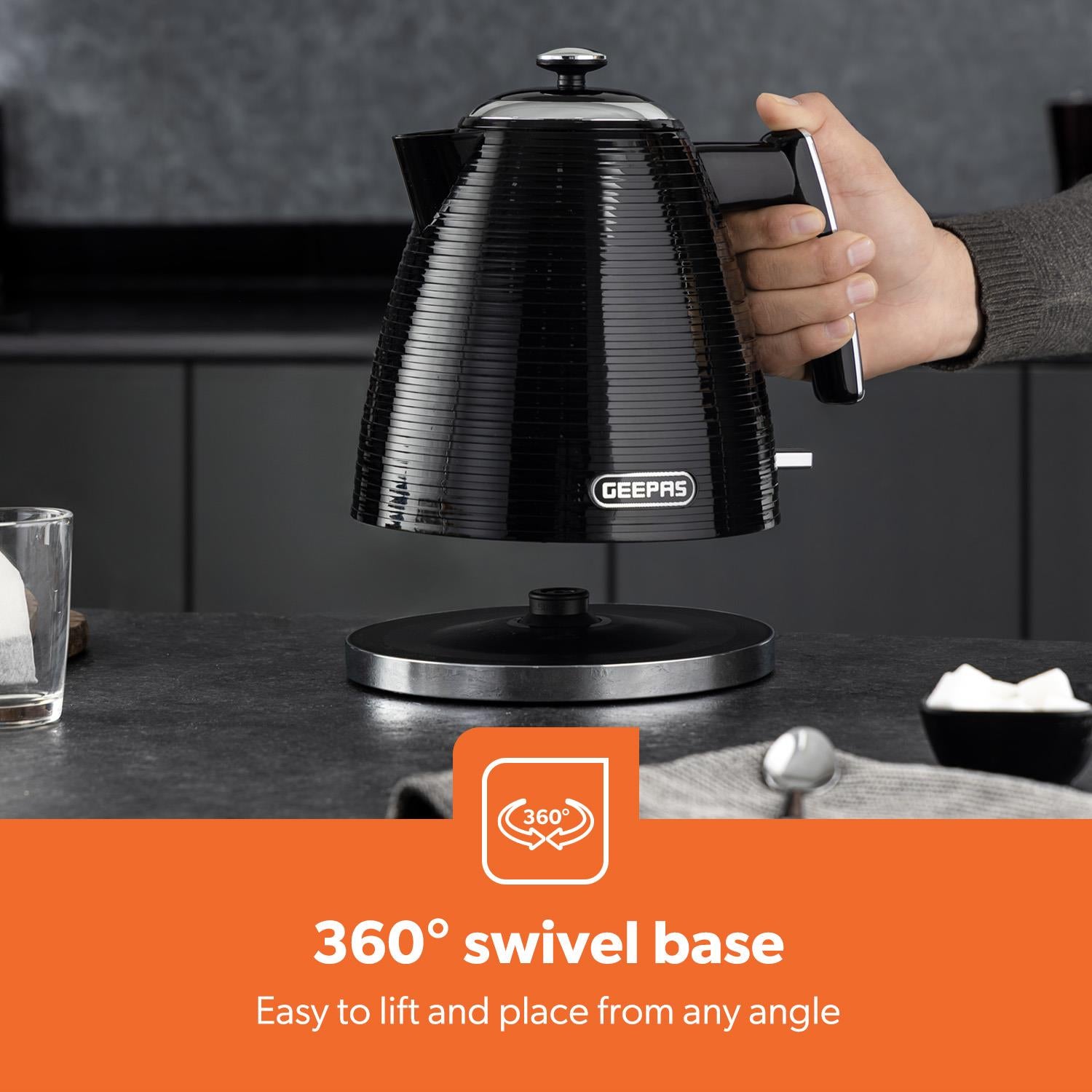 1.7L 3000W Electric Kettle & 4 Slice Toaster Kitchen Set Linear Black